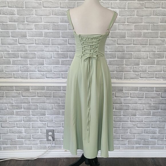 Parthea Ruched Bust Split Thigh Cami Dress Corset Tie Back NEW Sm Cottage Fairy - Picture 4 of 10